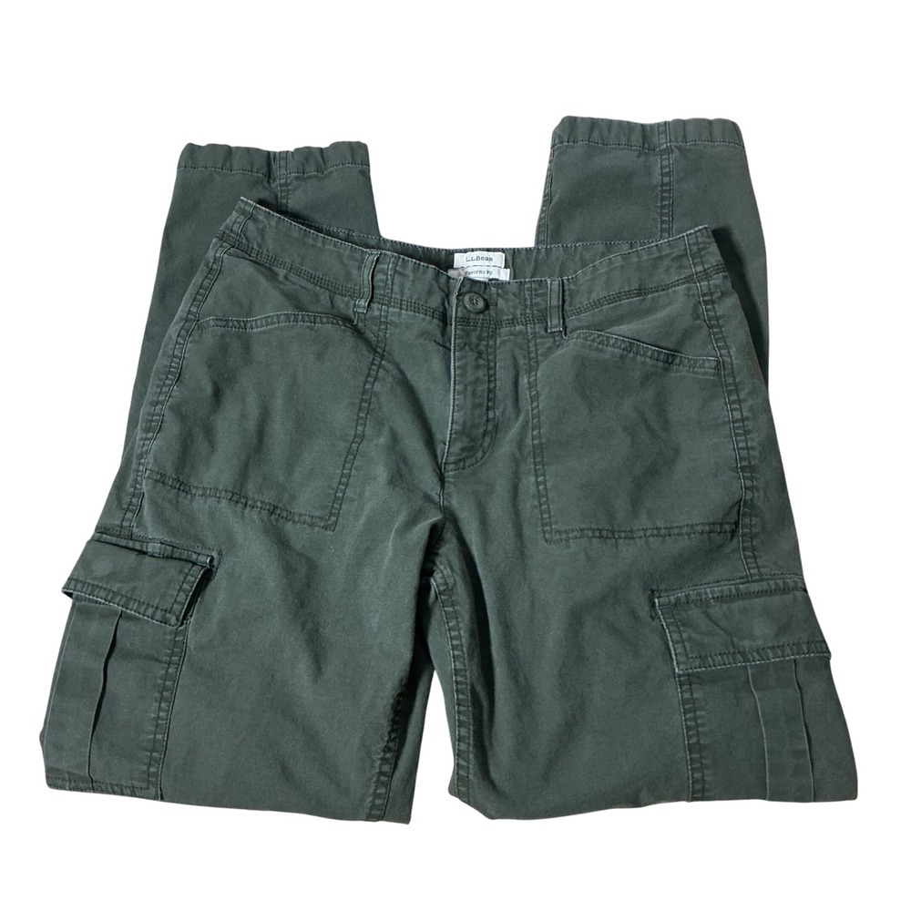 LL Bean Flannel Lined Cargo Pants Womens 8 Green Plaid Favorite Fit Straight Leg